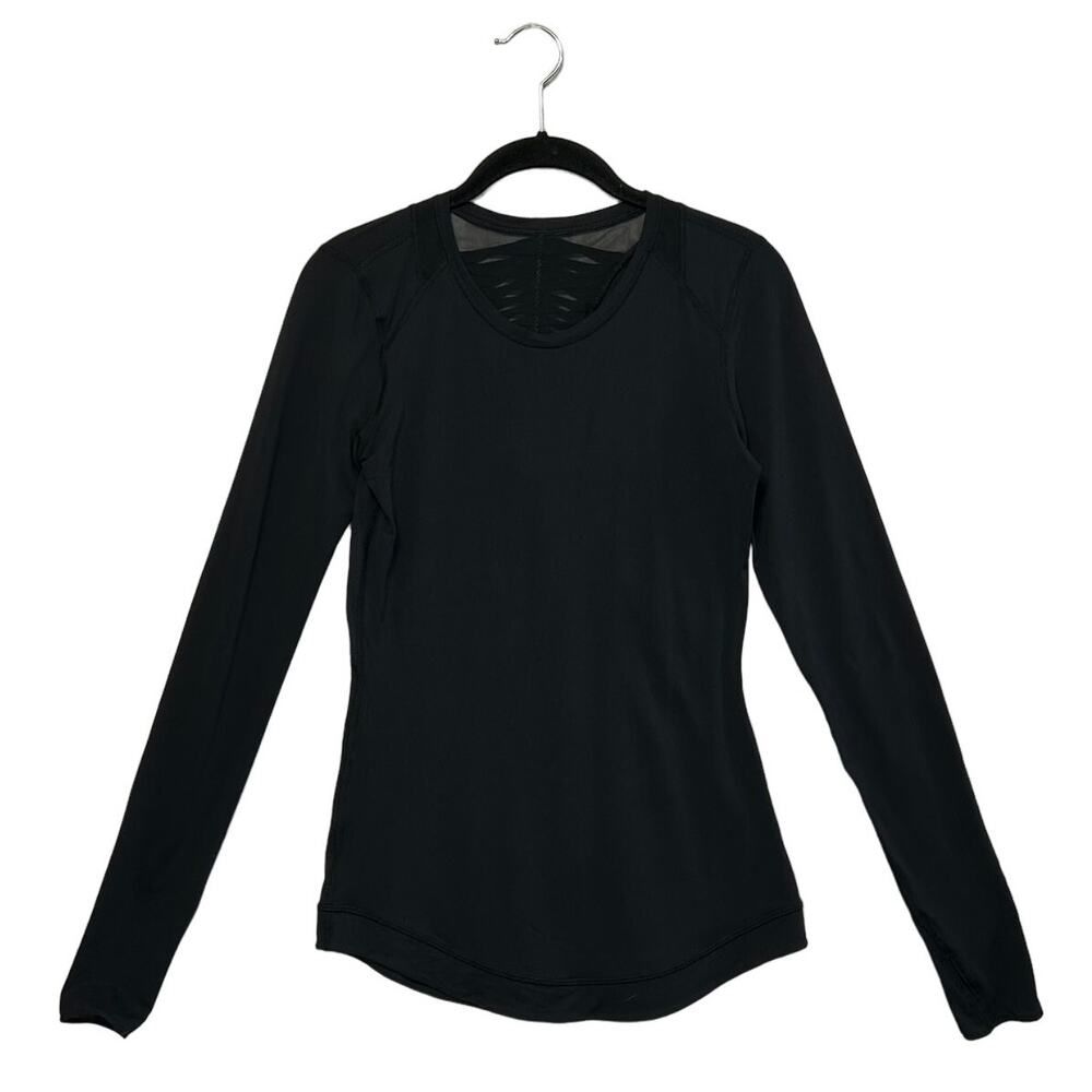 Lululemon Ruched Long Sleeve Top Womens Sz 2 Black Breathable Reflective Sporty